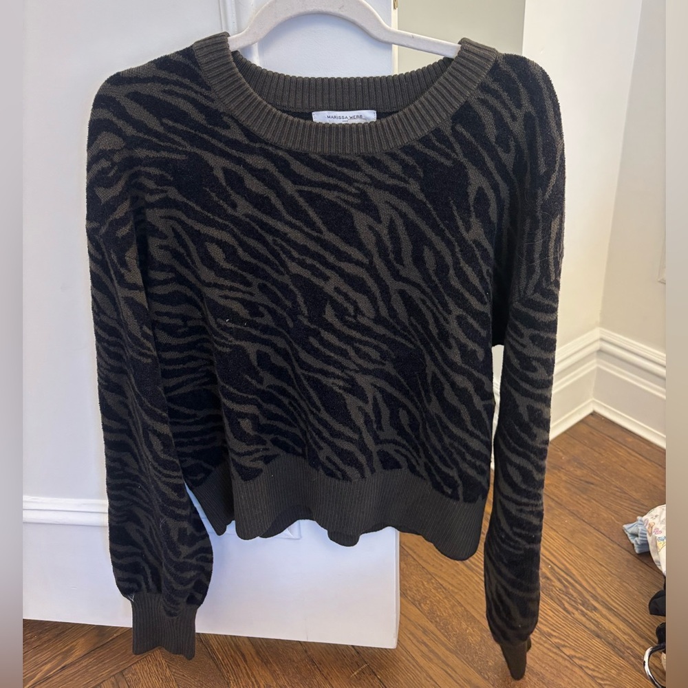 Marissa Webb Blue and Green Zebra-Print Crewneck Sweater